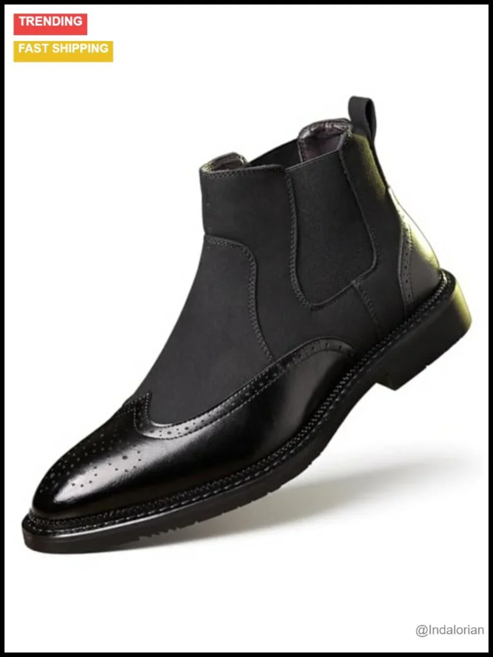 Men's Brogue Wingtip Chelsea Ankle Boots PU Leather Pointed Toe Slip-On Dress